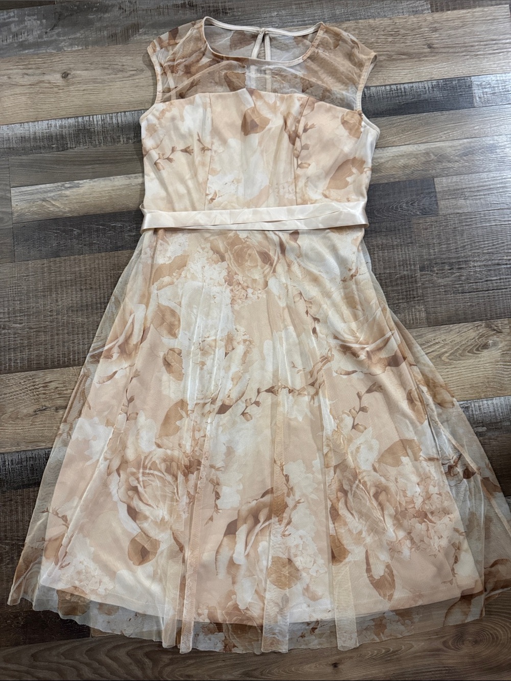 Floral Mesh Fit-and-Flare Dress in Blush